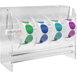 Adjustable Label Dispenser, Acrylic Sticker Roll Holder Dispenser Sticker Holder Label Stand for Holding Office and Home (Size:6 Disks)