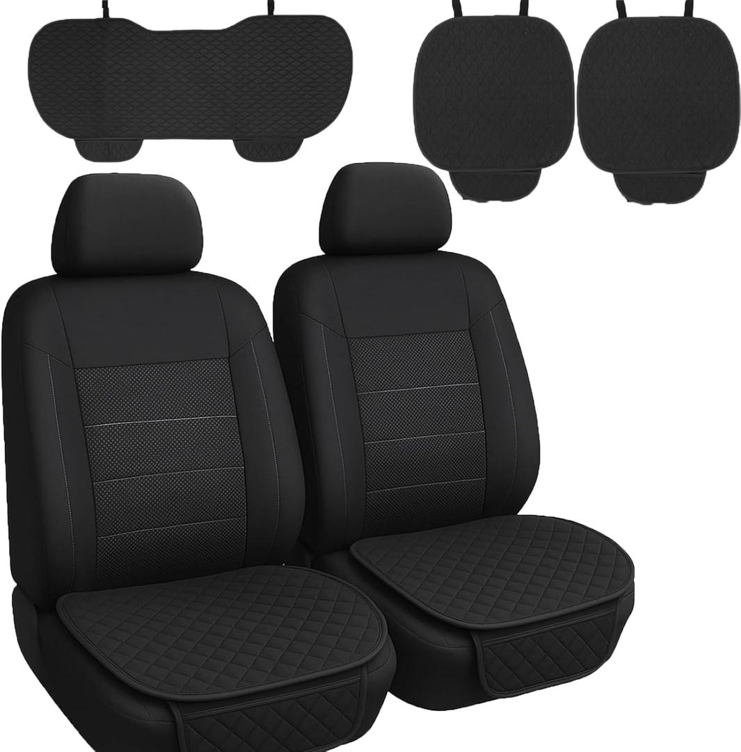 Homaisson 3 Pcs Black Car Seat Covers, Front Driver Seat Mat, Non-Slip Seat Cover Set for Front and Rear Seats, Black, Easy to Install for Vehicles SUVs Car