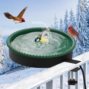 2 in 1 Heated Bird Bath for Outdoors for Winter,100W Bird Bath Heater with Thermostatically ControlledHeated Bird Bath for Deck Railing for All Seasons Outdoor Garden Yard Patio Lawn(Green)