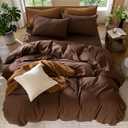 MooMee Bedding Duvet Cover Set 100% Washed Cotton Linen Like Textured Breathable Durable Soft Comfy (Solid Cocoa Brown, Queen 90"x90")