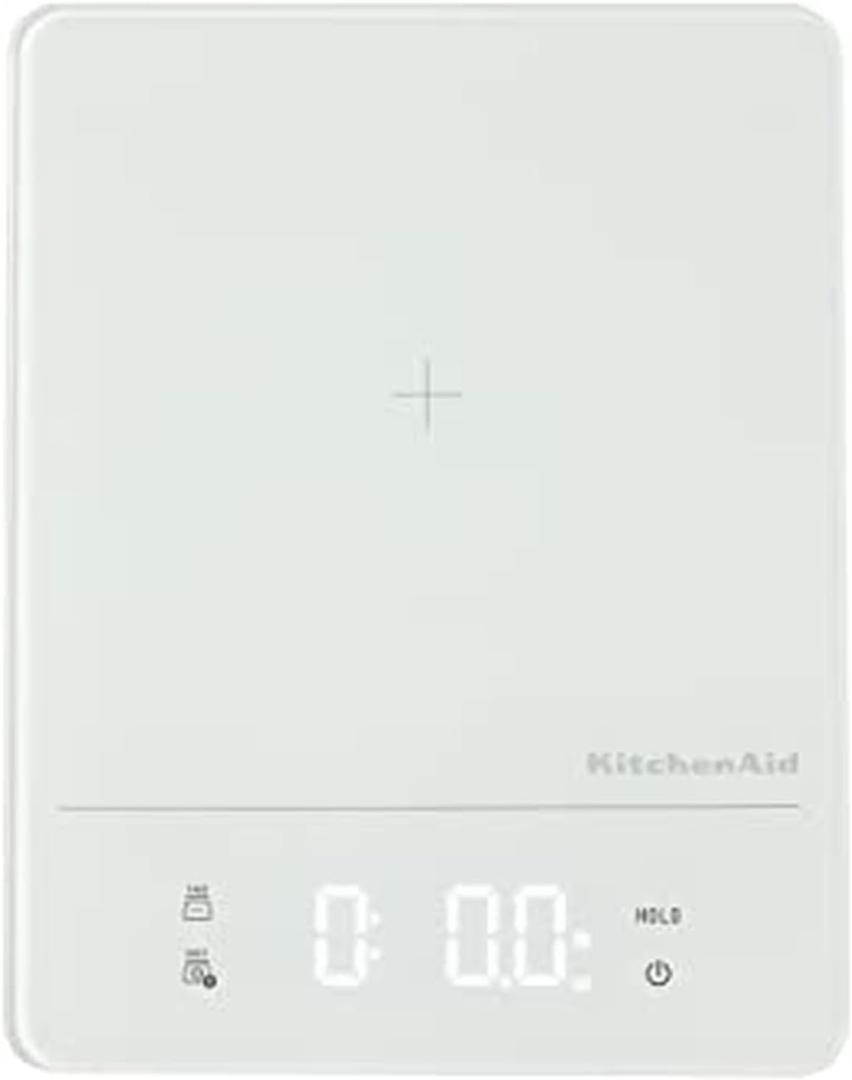 KitchenAid KQ913 Digital Waterproof (IPx7) Kitchen and Food Scale, LED readout, 11 Pound Max Capacity, White
