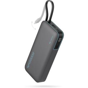 CUKTECH 45W Power Bank 20000mAh, Portable Travel Charger Built-in USB C Cable, Fast Charging Battery Pack for iPhone 16/15/14/13, iPad, Samsung Galaxy, Google Pixel, Android and More (Gray)