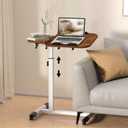 Adjustable Side Table, Large Overbed Table with Wheels, CTable Adjustable Height Bed Desk Bedside Tv Tray Sofa Couch Laptop Rolling for Living Room/Kitchen, 60 * 40 cm, Brown