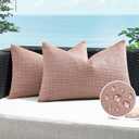 Artscope Outdoor Waterproof Throw Pillow Covers 12x20 Inch Decorative Linen Outdoor Pillows Cushion Case for Patio Couch Sofa - Pink