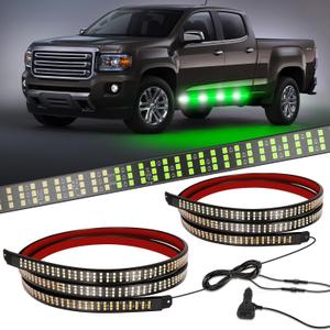 HLauto HL070 2PCS 70inch Emergency Strobe Light Strips: 1,296 LEDs Running Board Safety Warning Flashing Light Green White Flexible Hazard Light Bar for Pickup Trucks Construction Vehicles