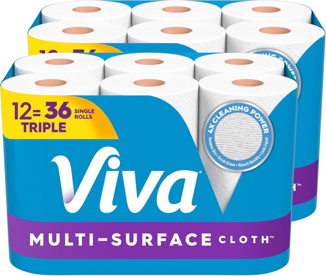 2 x Viva Multi-Surface Cloth Paper Towels, Choose-A-Sheet Size, 12 Triple Rolls, 165 Sheets per Roll