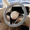 Premium Gray Diamond Patterned Plush Steering Wheel Cover, for Universal Auto Steering Wheel 14.5-15 in, Short Fluffy, Anti-Slip, Soft Plush, Comforting and Luxurious, Odorless, Soft Texture