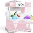Nostalgia Retro Snow Cone Maker Countertop 5-qt Shaved Ice Machine Stainless Steel Blades Includes 2 Reusable Cups, Ice Scoop, & Sid Shelf Pink