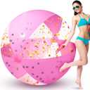 60 Inch Giant Pink Beach Ball Glitter Inflatable Beach Ball Jumbo 5 Feet Glitter Confetti Pool Ball Pink Swimming Pool Toy for Teens Boys Girls Summer Beach Water Play Swimming Pool Party Favor