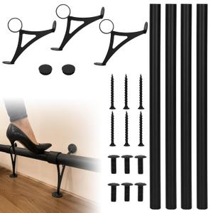 8 ft Bar Foot Rail Kit, Black Undercounter Foot Rail Hardware Complete Set with Brackets, End Caps & Screws, Heavy Duty Kitchen Island and Home Bar Foot Rest, Easy DIY Installation
