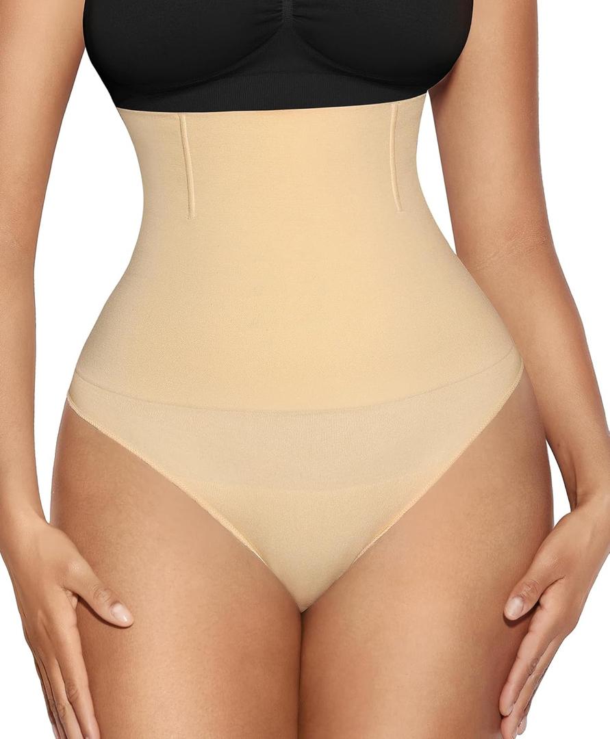 Lover-Beauty Tummy Control Thongs Mid Waist Shapewear for Women Seamless faja body shaper Low Belly Control Panties Underwear, Beige(High Waist) M/L