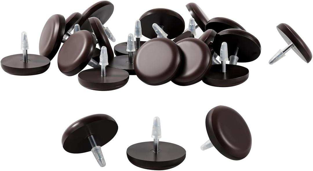 1" Nail on Furniture Sliders (24 Pack) - Furnigear Heavy Duty PTFE (Teflon) Chair Sliders Glides Wooden Furniture Movers Move Your Furniture Easily & Safety - Best Chair Leg Floor Protectors Brown