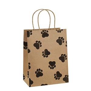BagDream Brown Gift Bags 8x4.25x10.5 14 Pcs Kraft Paper Gift Bags with Handles, Paw Prints Paper Sacks for Animal Party Favor, Retail, Grocery, Dog's Puppy's Paw