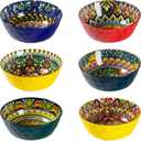Henten Home Ceramic Soup Bowls Set of 4, 25 oz Porcelain Cereal Bowl Set, Colorful Bohemian Style Serving Bowls for Salad, Pasta, Oatmeal, Microwave & Dishwasher Safe
