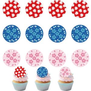 15pcs Edible Round Cupcake Toppers, 2in/5cm Pre-Cut Wafer Paper Hawaiian Cupcake Decorations Hibiscus & Leaf Birthday Cartoon Theme Decor Supplies for Hawaii Party (3 Styles)