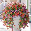 Homsunny Artificial Fake Flowers Plants for Outdoor Spring Summer Decoration, 2 PCS Faux Silk Daisy Hanging Flower Outside UV Resistant Look Real for Patio Porch Garden Balcony Home Decor(Red Purple)