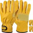 LOCCEF 2 Pairs Leather Work Gloves for Men and Women,Cowhide Leather Gloves Utility Working Gloves (Yellow)