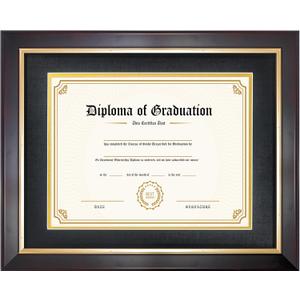 8.5x11 Diploma Frame with Black over Gold Mat, 11x14 Certificate Frame, Real Wood with Gold Trim, Brown Frame with Tempered Glass
