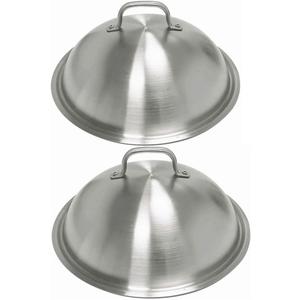 Griddle Accessories Pot Lids - Heavy Duty 12 Inch Round Basting Cover - Stainless Steel - Cheese Melting Dome and Steaming Cover - Best for Use in Flat Top Grill Cooking Indoor Outdoor- 2 Domes