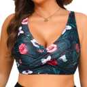 Plus Size Bikini Top Only - Large Bust Swimsuits Top 2025 Swim Bra (16 Plus, Black Floral)