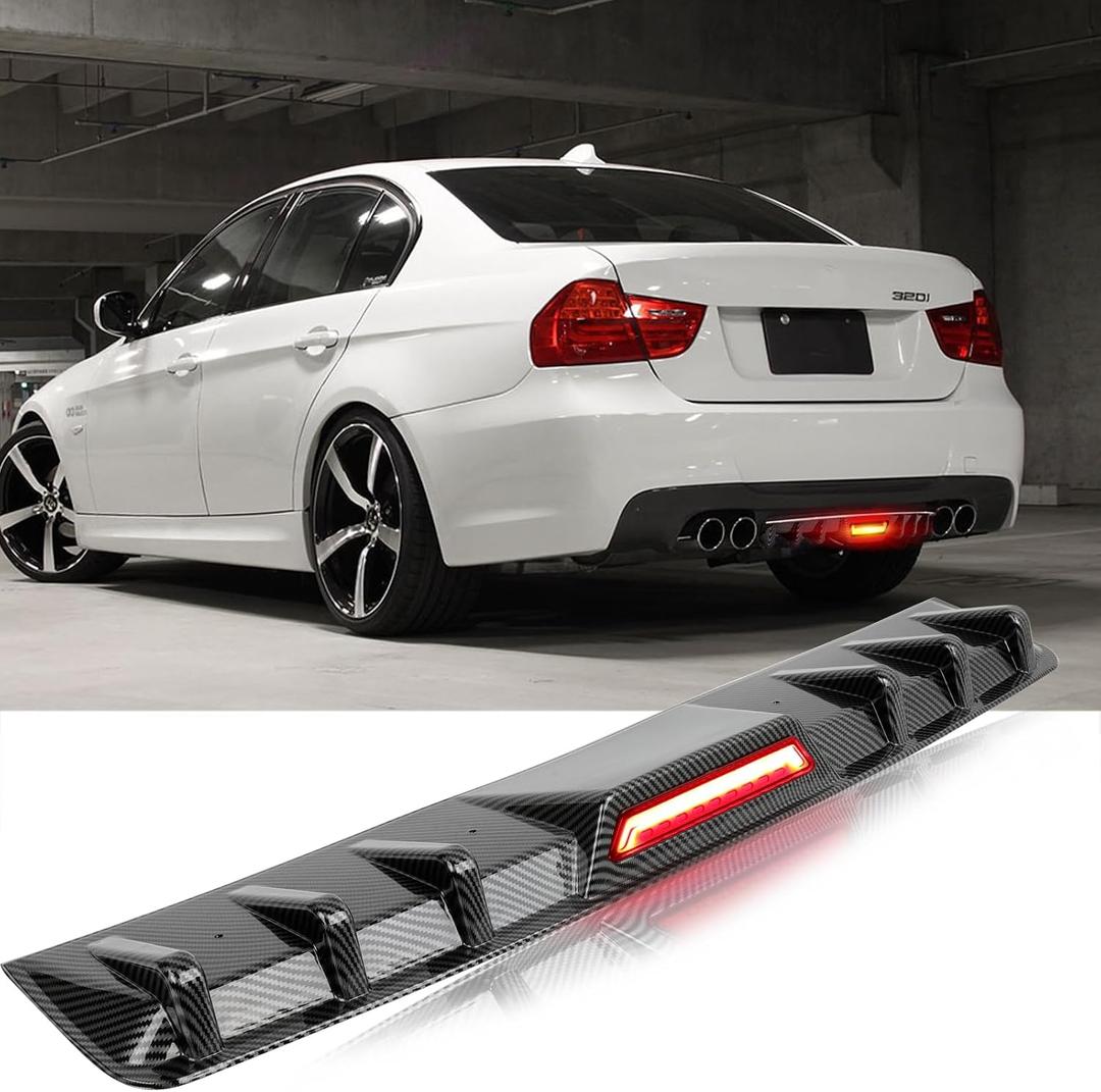 JMTBNO 34" Universal Rear Bumper Lip Diffuser Fins Splitter Spoiler with Led Brake Lights Compatible with Jett Infiniti FX35 FX37 FX50 Nissan Altima Dodge Charger SXT Chevy Camaro