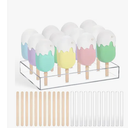 Gejoy Cakesicle Stand Display 12 Holes Acrylic Cake Pop Stand with 12 Pcs Reusable Acrylic Sticks and 50 Pcs Wooden Sticks Clear Ice Holder for Dessert Table Birthday Wedding