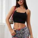 SOLY HUX Women's Y2k Lace Trim Leopard Shorts Drop Waist Skinny Mini Shorts Party Clubwear (Black, S)