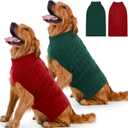 2 Pack Dog Sweaters for Large Dogs Winter Turtleneck Pullover Cable Knit Fleece Stretch Pitbull Labrador Golden Retriever Doberman Bulldog Boy Girl Pet Clothes (XXL, Red & Green)