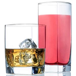 Everyday Drinking Glasses Set of Only 7 Drinkware Kitchen Glasses for Cocktail, Iced Coffee, Beer, Ice Tea, Wine, Whiskey, Water, 4 Tall Highball Glass Cups & 4 Short Old Fashioned Drinking Glass