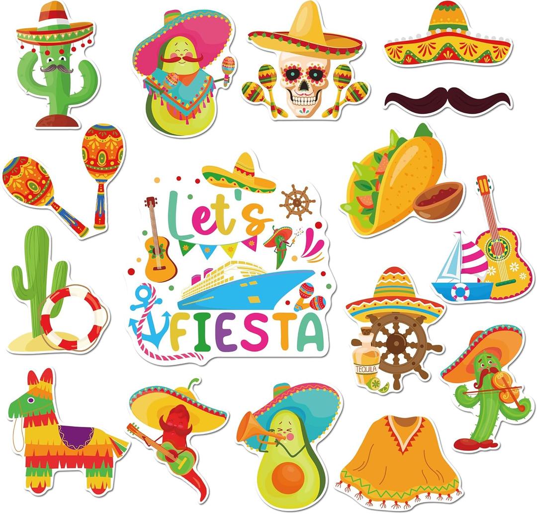 Cruise Door Decorations Magnetic, 16 Pcs Mexican Fiesta Cruise Magnets, Fun Fiesta-Themed Magnetic Ship Cabin Door Signs for Stateroom Decor Party Celebration