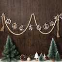 Jetec 2 Pcs Wooden Christmas Garland with Wood Beads Rustic Farmhouse Mantelpiece Ornaments Vintage Christmas Decor Wall Hanging Holiday Decorations