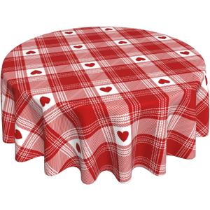 Valentines Day Round Tablecloth 60 Inch Happy Mothers Day Table Cloth Gift Love Heart Wedding Table Clothes Red White Buffalo Check Plaid Table Cover for Party Dining Room Home Outdoor Decor