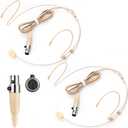 Sabary 2 Pcs Headset Microphone Dual Headworn Earset Over Ear Hanging with 4 Pin XLR 5ft Cable Compatible with Shure Wireless System Bodypack Transmitter for Lectures Live Performance Theater(Beige)