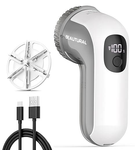 BEAUTURAL Fabric Shaver and Lint Remover, Sweater Defuzzer with 2Speeds, 2 Replaceable Stainless Steel Blades, Battery Operated, Remove Clothes Fuzz, Lint Balls, Pills, Bobbles Gray