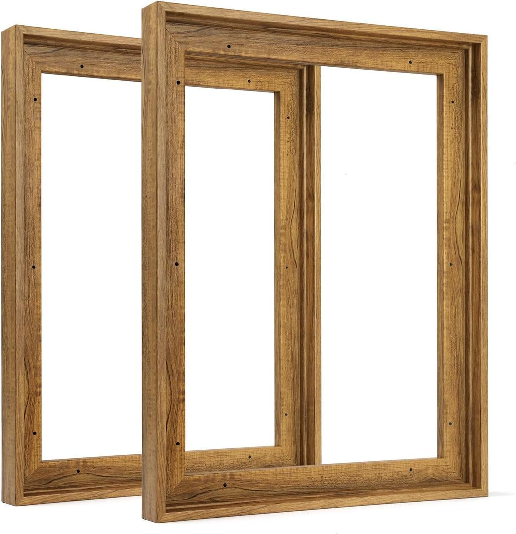 Floater Frame for 12x18 Canvas Painting, 2 Pack Complete Canvas Frame with 0.9 Deep for Oil Paintings Art Prints Artwork, Floating Frame for Landscape Portrait Room Wall Decor 
(Dark Brown)