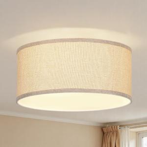 13 Inch Flush Mount Ceiling Light with Burlap Linen Drum Shade, Semi Flush Mount Ceiling Fixture, 3-Light Drum Light Fixture, Rustic Farmhouse Style for Bedroom, Living Room, Hallway, Entryway (Beige)