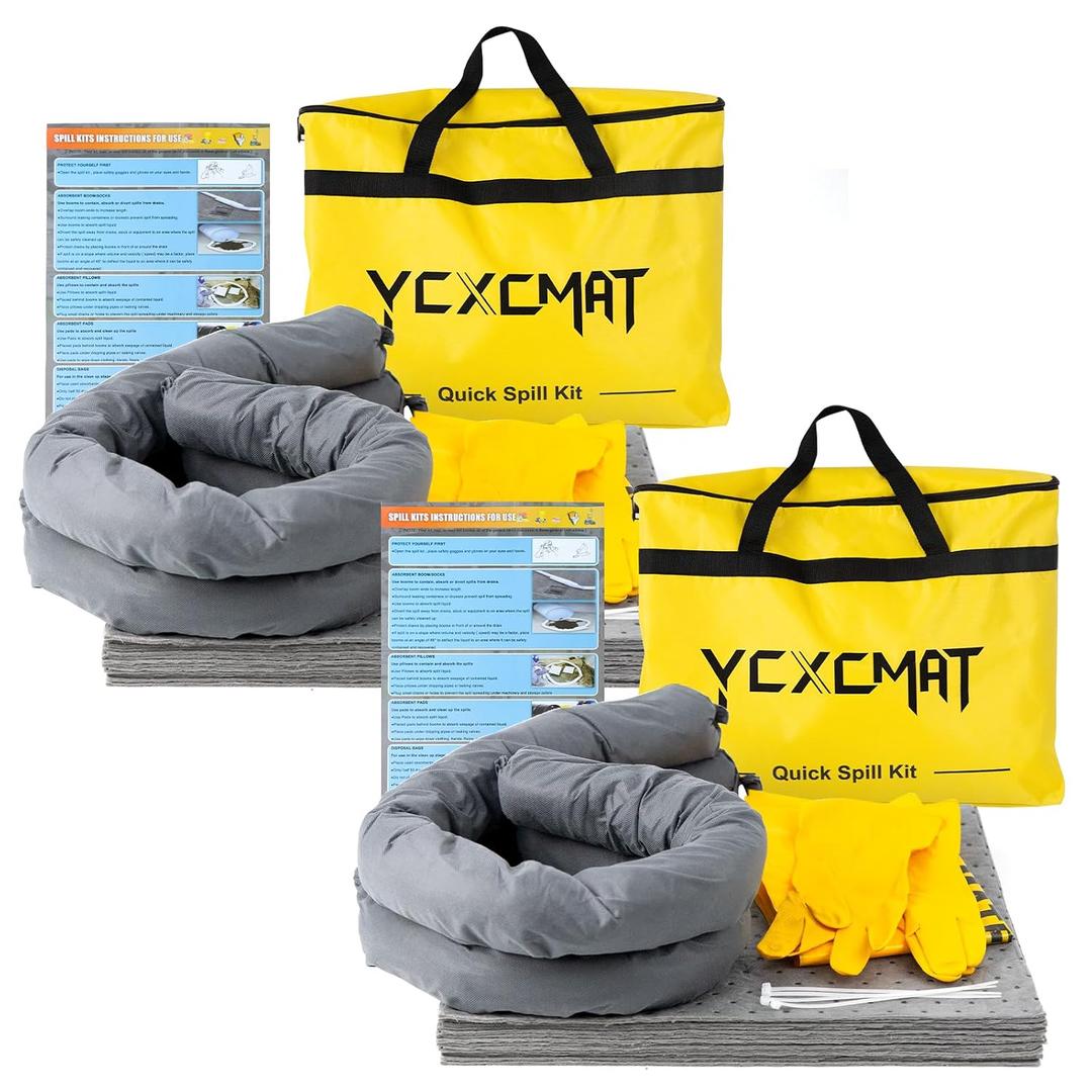 Universal Spill Kit for Chemical, Water & Garage Oil Cleanup 2 Pack | High Absorbency Pads, Socks & Gloves Included, Emergency Gear for Quick Fluid Clean Up, for Workshop, Industrial & Vehicle