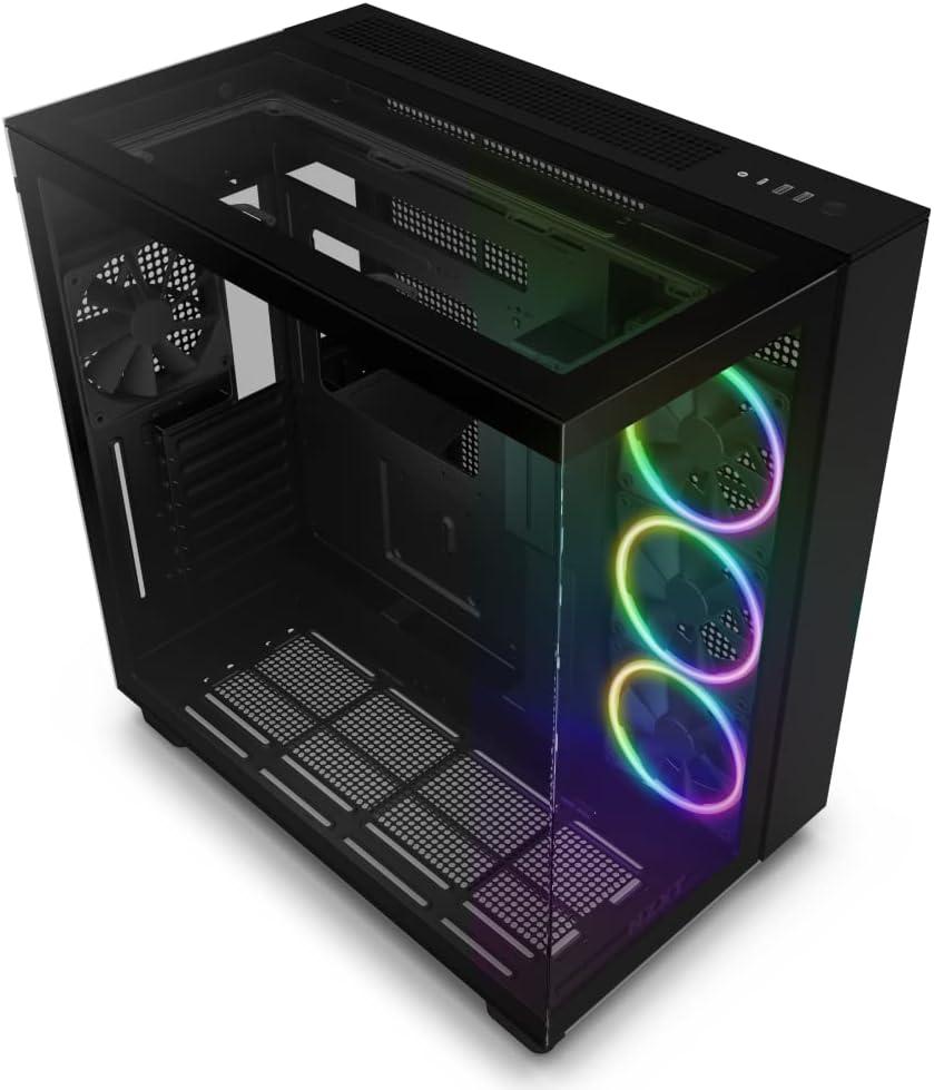NZXT H9 Elite Dual-Chamber ATX Mid-Tower PC Gaming Case - Includes 3 x 120mm F120 RGB Duo Fans w/ Controller - Glass Front, Top & Side Panels - 360mm Radiator Support - Cable Management - Black