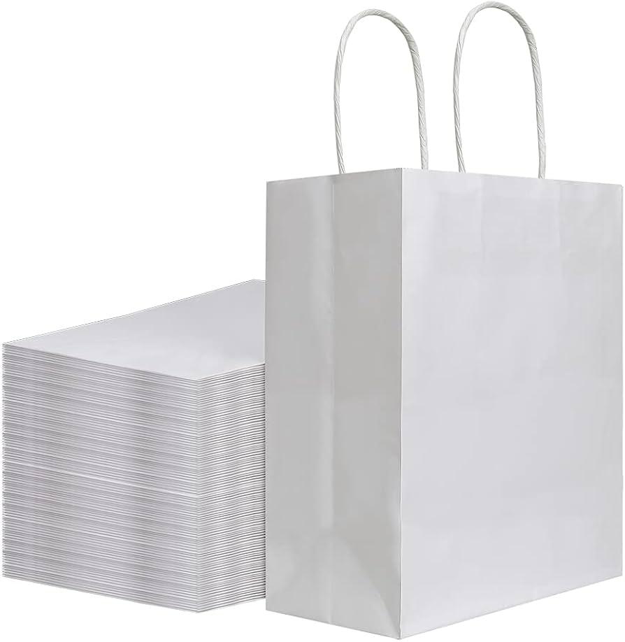 BAG BOX Gift Paper Bags With Handles - Kraft Shopping Bags for Small Business, Grocery, Birthday Party Supplies - White 90 Pieces