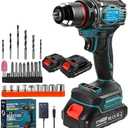 21V Cordless Power Drill/Driver Set, Electric Power Drill Set with 2 Battery & Charger, 3/8 Keyless Chuck, 2 Variable Speed, 28-Piece Kit Power Drill Drivers for Home Use