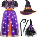 Spooktacular Creations Light Up Witch Costume for Toddler Girls, Fairy Tale Witch Outfit for Kids Halloween Dress Up Parties (Toddler (3-4 yrs), Purple)