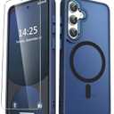 for Samsung Galaxy S25+ Plus Case, Matte Magnetic Phone Case with 1 Screen Protector, Support for Magsafe, Translucent Frosted Shockproof Protective Cover for Samsung Galaxy S25+ Plus, Navy Blue