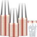 Sliner 50 Pcs Hard Plastic Cups Double Rimmed Plastic Cups Heavy Duty Fancy Disposable Wine Glasses for Holiday Wedding Graduation Birthdays Christmas Valentine Parties(14 Oz,Rose Gold)