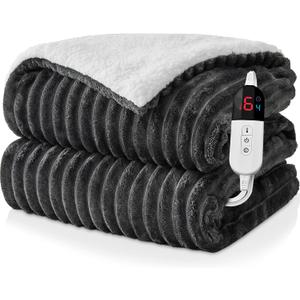 Electric Heated Blanket Full Size - 72"x84" Fast Heating Bed Blankets with 6 Heating Levels & 10 Hours Auto Off, Soft Ribbed Flannel Sherpa, Over-Heated Protection ETL, Dark Gray