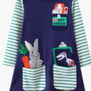LOKTARC Toddler Girls Striped Cotton Long Sleeve Dress Casual Cartoon Jersey Dresses, Blue, Size 1.5-5Y