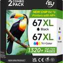 67XL Ink Cartridges Black/Color Combo Pack Compatible for HP Ink 67 67XL Printer Ink for DeskJet 4227e 2855e 2827e 2755e 2700e 2800e 4155e 4255e 2734e 4100 for Envy 6055e 6400 6455e(2 Pack)