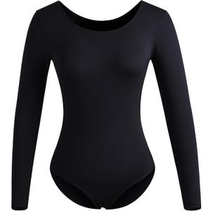 DANSHOW Women Long Sleeve Dance leotards for Ballet Adult lady Train top (XX-Large, Black)