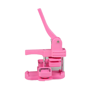 Button Maker Machine, Square Button Maker Kit, No Installation Required 50 Mm/1.97 Inch DIY Pin Badge Button Maker Press Machine Badge Punch Press with 100 Button Supplies,Pink-PinBadges