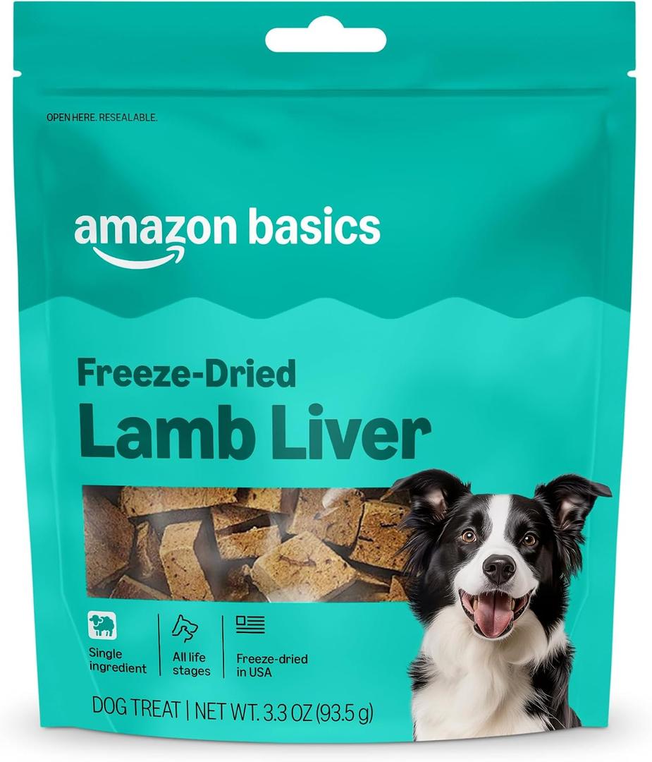 Amazon Basics Freeze-Dried Raw Single Ingredient Dog Treats, Lamb Liver, High Protein, Healthy Training Treats or Meal Topper for all Dogs, Grain-Free, 3.3oz (Previously Wag) (EXP 07/15/28)
