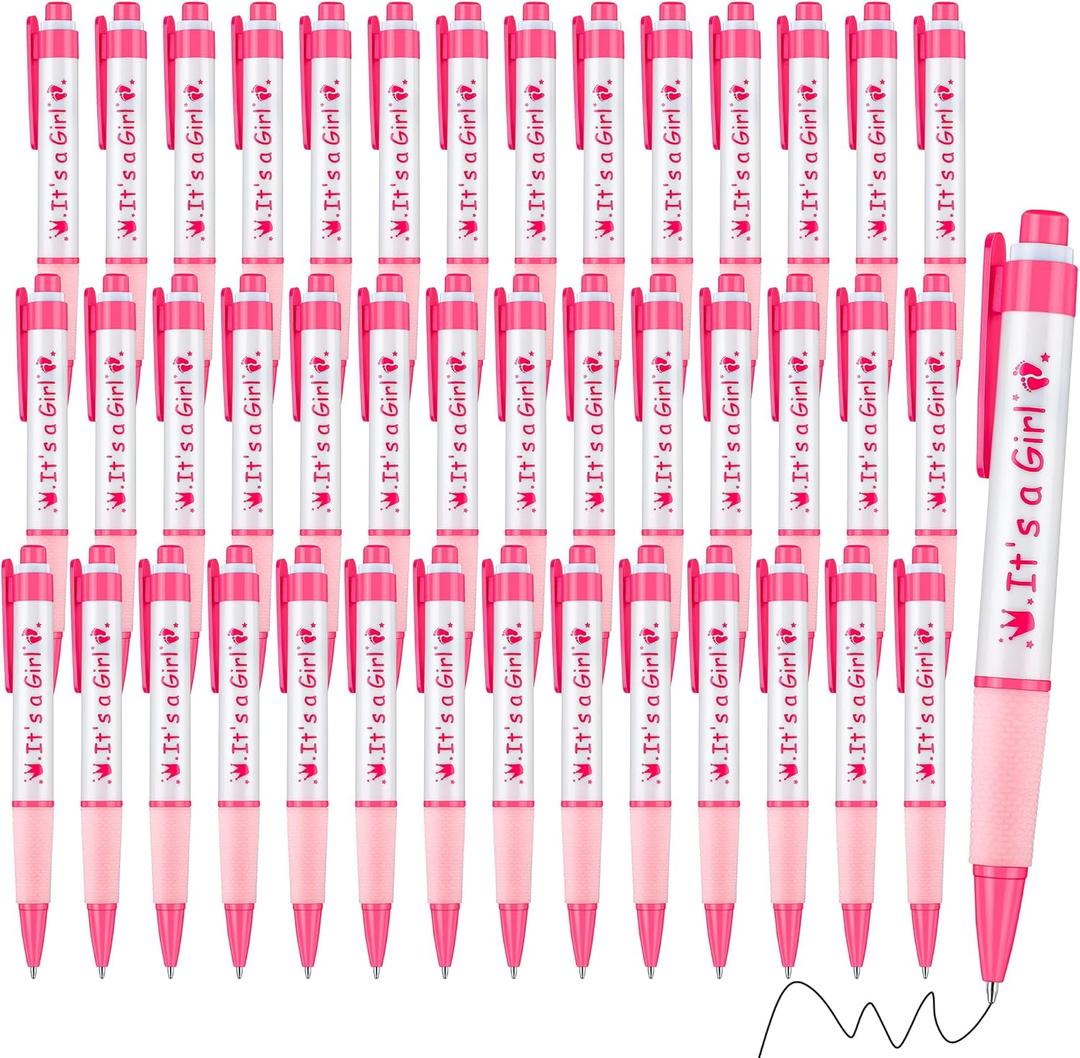 Aodaer 48 Pieces It's a Girl Baby Shower Ballpoint Pens, Pink Retractable Gel Pen with Soft Grip, Comfortable Black Ink Pens for Girls Baby Shower Favors Party Guests Gifts